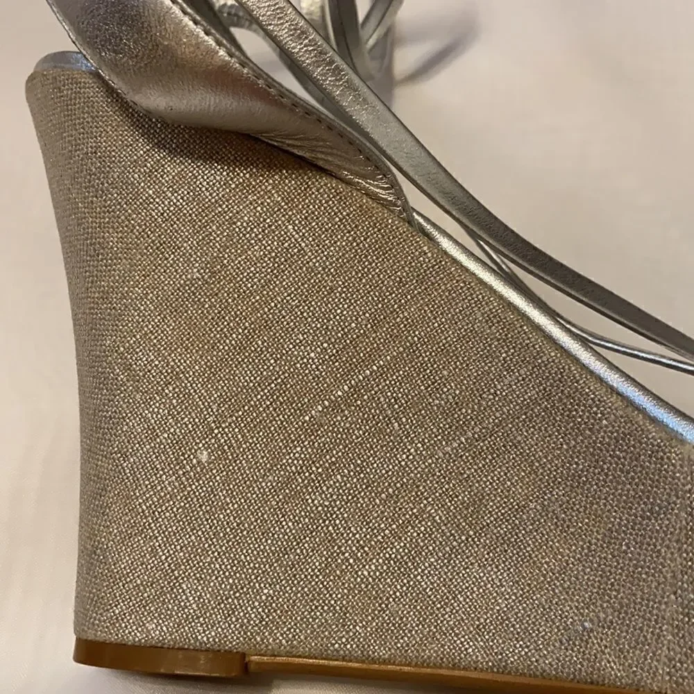BCBGirls Silver Wedge Shoes 4.5 heels